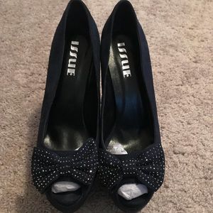 Navy Blue Velvet High Heel Shoes
